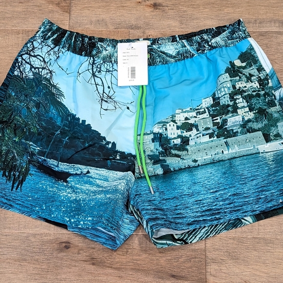 Mens PS Paul Smith Postcard Photo Print Swim Shorts Trunks XL
